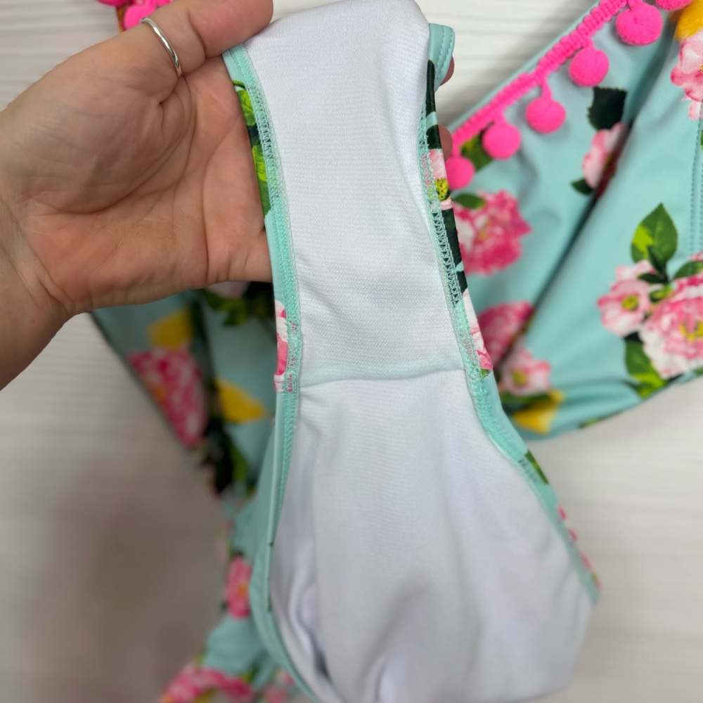 Betsey Johnson Vibrant Pink and Blue Floral Pom Pom Swimsuit XL - Picture 4 of 9